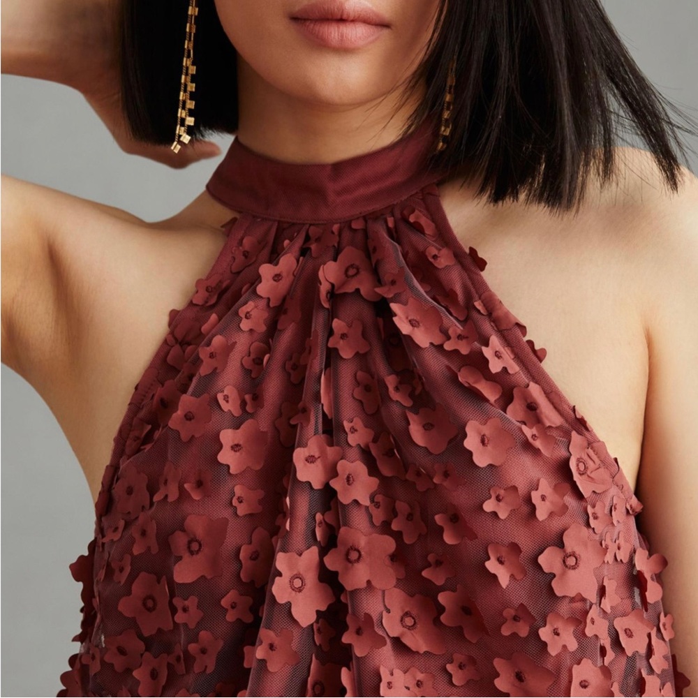 Anthropology burgundy Halter Top flower fall  blouse  xs with tags- sold out